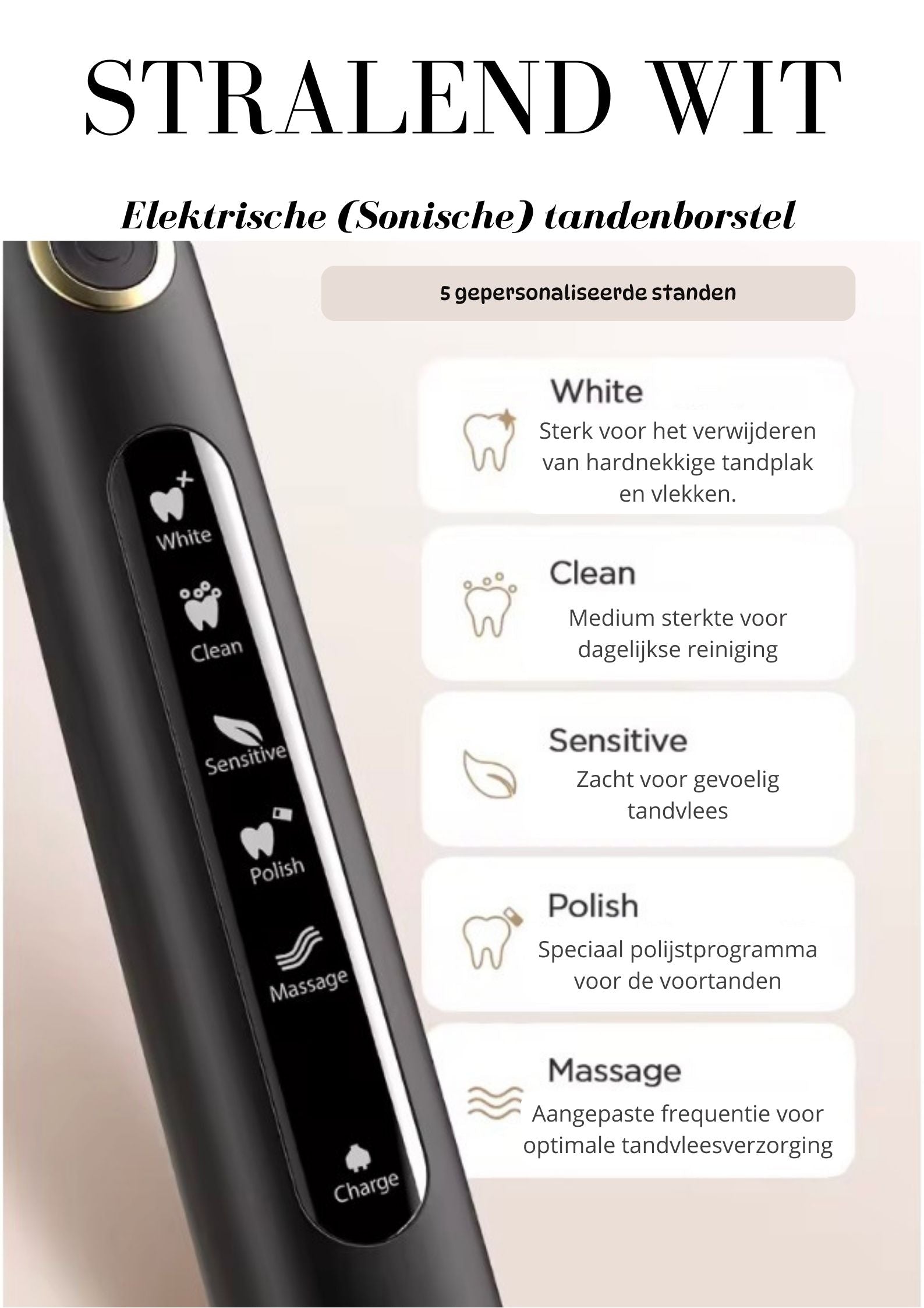 Stralend Wit - Elektrische Tandenborstel Zachte Borstelharen 6 Modules LED-Display