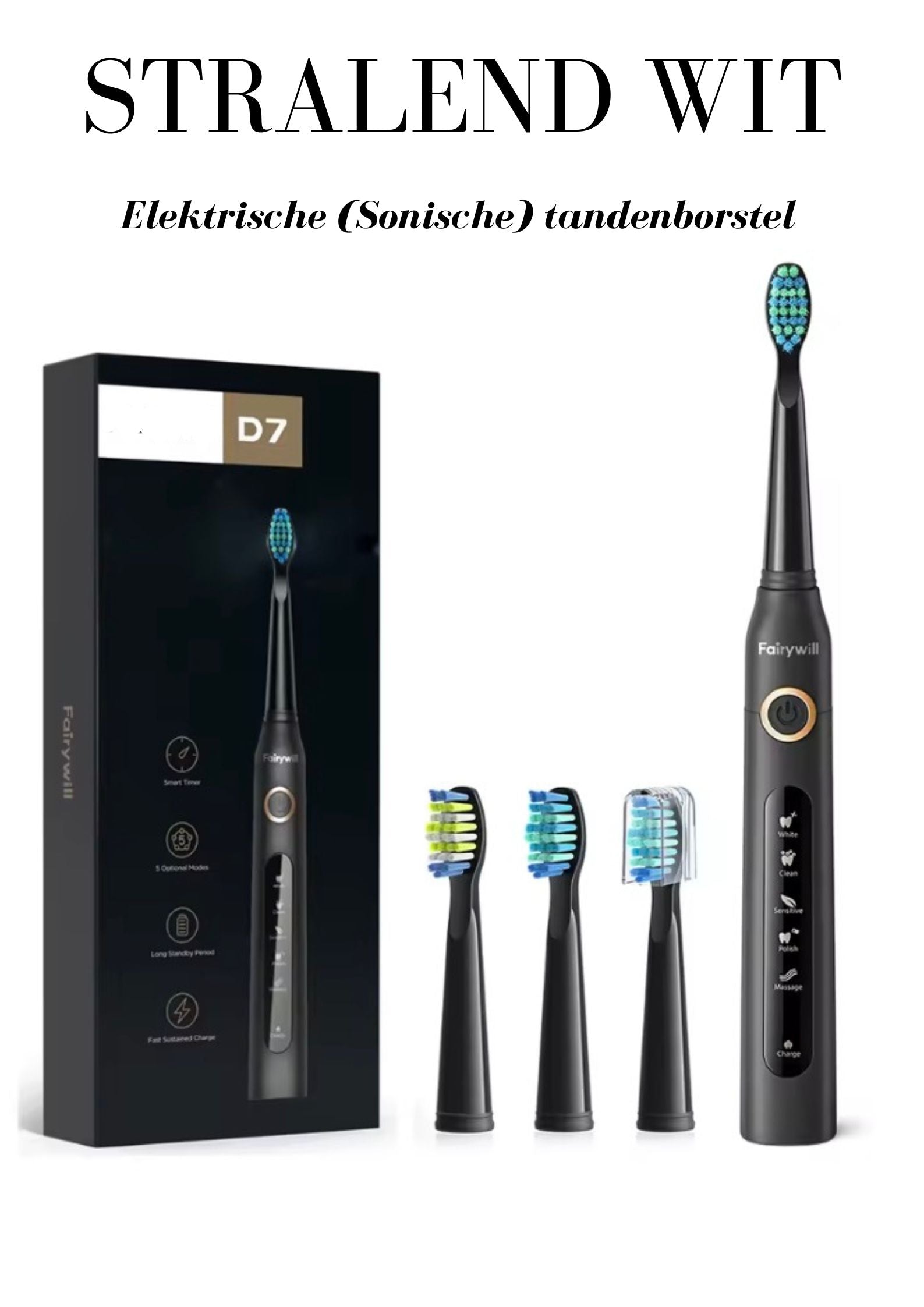 Stralend Wit - Elektrische Tandenborstel Zachte Borstelharen 6 Modules LED-Display